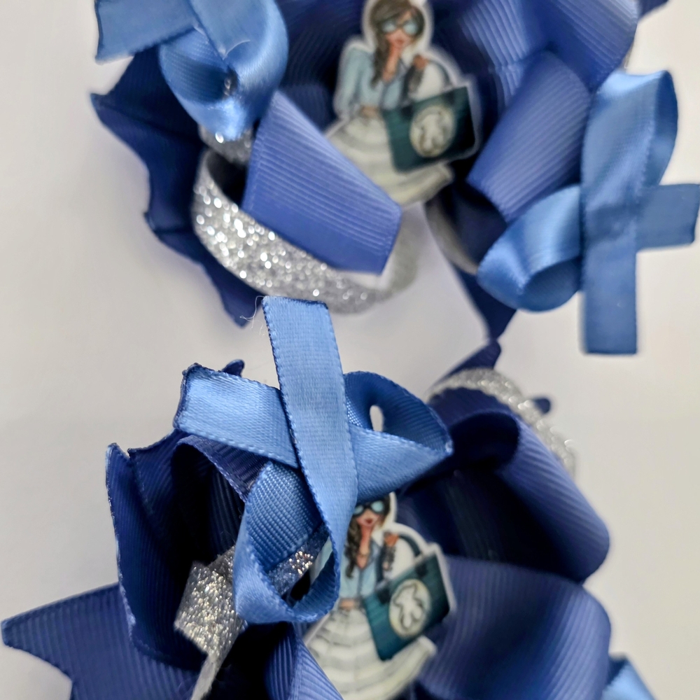 Blue and Silver Kids Hair Bows